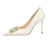 Metallic Square Rhinestone Croc Pump Heels EU 33 / White / 9.5CM
